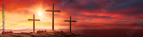 Fotografía Crucifixion Of Jesus Christ At sunset