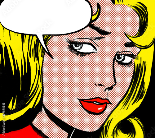 Fotografie, Obraz illustration of a girl face in the style of 60s comic books, pop art