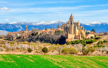 Segovia Cathedral And Alcazar Located In The Main Square Of The City Of Segovia In Spain.