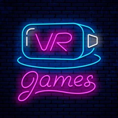 Wall Mural - Virtual reality. Neon sign design. Neon glowing icon. Vector Illustration