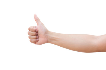 Wall Mural - Man hand showing thumbs up isolated on white background with clipping path