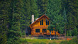© Eder - Wooden house commonly found near lakes and rivers. Rocky mountain ( Canadian Rockies ). Portrait, fine art. Near the city of Calgary. Jasper and Banff National Park, Alberta, Canada: August 2, 2018