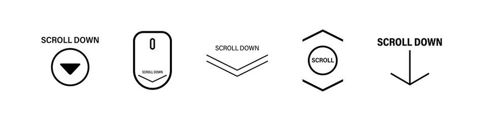 Fototapete - Scroll down up, set arrows icons. Set of scrolling mouse symbol for a website, web design, mobile apps