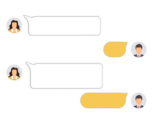 Fototapete - Chat interface. Sms messages. Speech bubbles. Man chatting with woman. Messenger concept