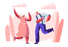 Senior Married Couple Sparetime With Dancing, Elderly People Active Lifestyle, Old Man And Woman In Loving Or Friendly Relations Spend Time Together, Extreme Leisure. Cartoon Flat Vector Illustration