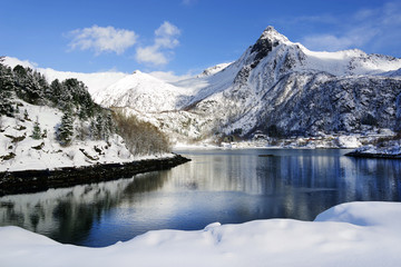 Wall Mural - Harbor of Svolvaer resort in winter time, Lofoten Archipelago, Norway, Europe