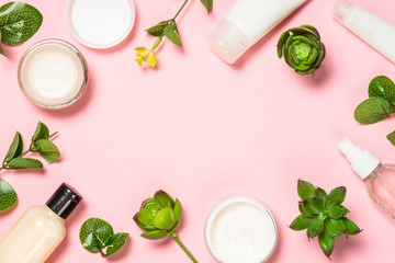 Wall Mural - skin care product, natural cosmetic flat lay.