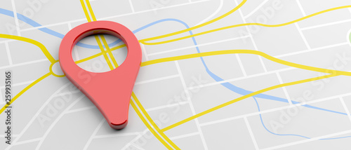 Photographie Location marker red color on map background, banner
