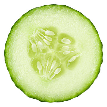 cucumber slice isolated on white background, clipping path, full depth of field