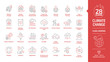 © Yuriy - Climate change or global warming editable stroke outline danger red icon set with world disaster and catastrophe, globe nuclear and air co2 pollution, greenhouse effect, melting ice line ecology sign.