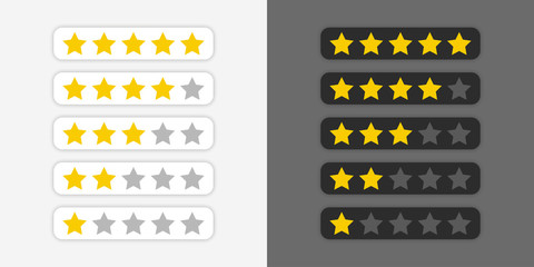 Poster - Five yellow stars customer product rating. Icon fow web applications and websites on black and white background.