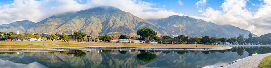 Panoramic view of a sunrise at Parque del Este With El Avila. Venezuela