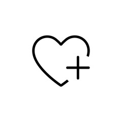 Poster - heart icon with plus isolated social networ sign like favourite for websites application and other.