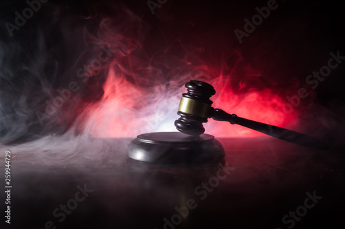 Cuadros en Lienzo Document with judge on wooden table. Law theme. Selective focus