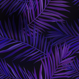 Tropical Neon Palm Leaves Seamless Pattern. Jungle Purple Colored Floral Background. Summer Exotic Botanical Foliage Fluorescent Design with Tropic Plants for Fabric Textile. Vector illustration