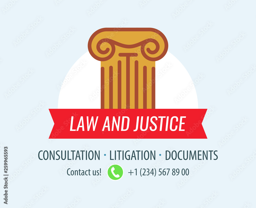 Law and Justice. Banner with ionic column symbolized Law and Court ...