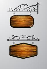 Wall Mural - hanging, wooden Board vector, wooden object for text.