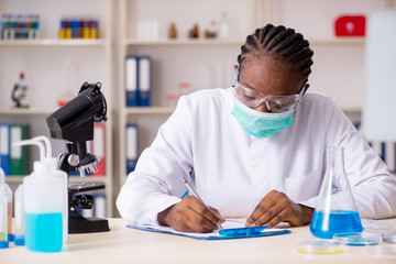 Wall Mural - Young black chemist working in the lab 