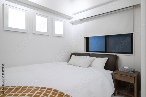 Interior Of Small Bedroom With Queen Size Bed Buy This