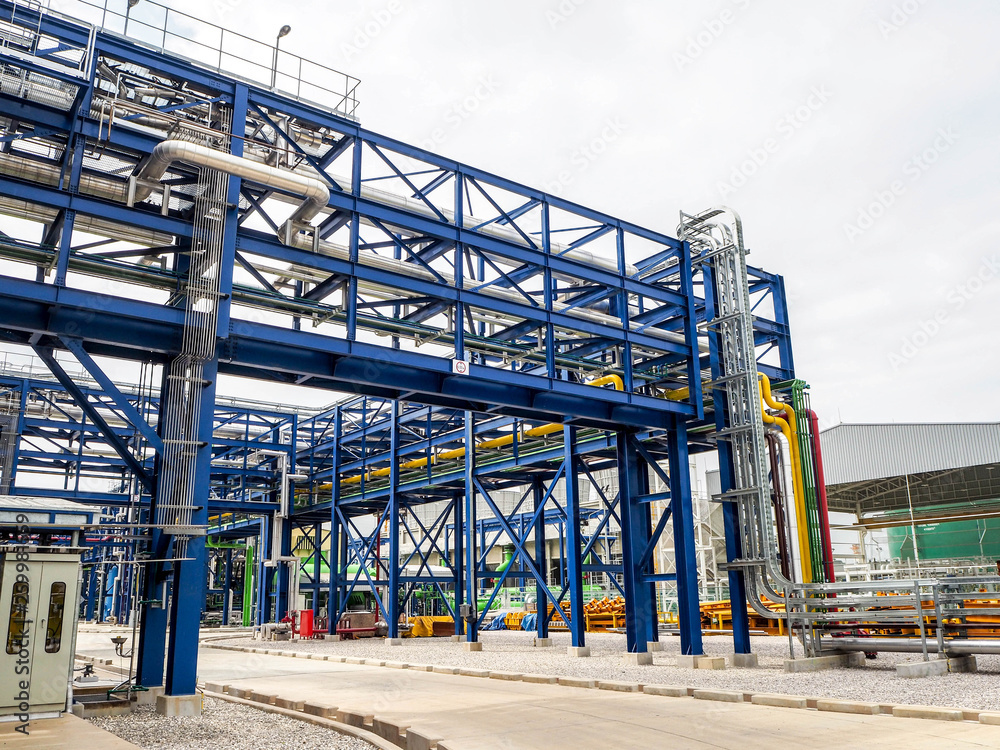 Steam Line Storage Steam pipe line and blue pipe rack in power plant. Stock Photo | Adobe ...