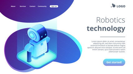 Poster - modern robot appears. robotics engineering and programming, robotics company and technology, robotic