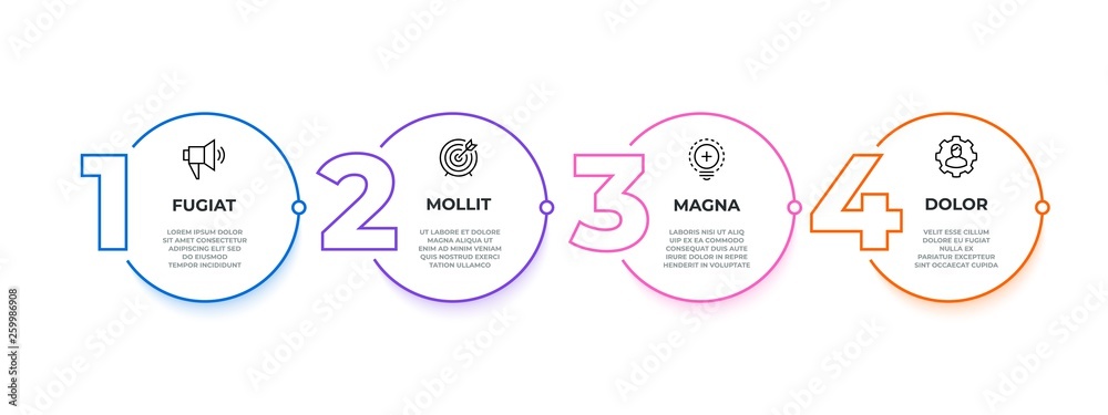 Line flow infographic. 4 steps circle workflow diagram, business ...