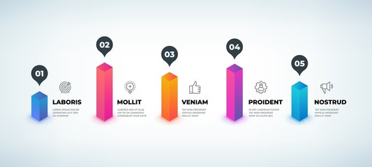 Aufkleber - Step infographic. Realistic business diagram elements, 3D workflow presentation chart, Vector option graphic template