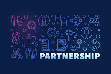 Partnership vector colored outline illustration or banner on dark background