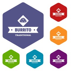 Wall Mural - Burrito icons vector colorful hexahedron set collection isolated on white 