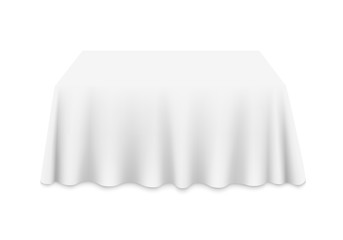 White square tablecloth on the table empty mockup