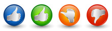 Buttons 3d Illustration Icon. Thumbs Up Green And Blue - Orange Neutral Thumb - Thumb Down Red. Online Voting Symbol. Concept Like It. Do Not Like