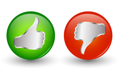 Poster - Green and thumb down red thumb up icons. Online voting symbol. 3d illustration. Concept like it. Do not like