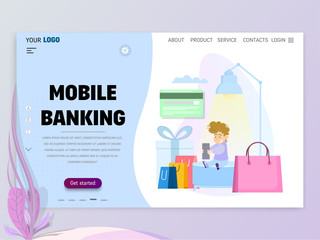 Wall Mural - The concept of mobile banking, homepage template for website or landing page.