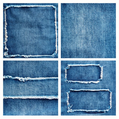 Wall Mural - Set of denim fabric elements on a white background. Can be used as a background.