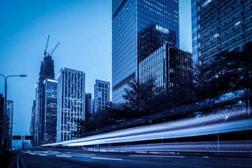 Urban Nightscape Architecture Street and Fuzzy Car Lights..