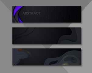 Wall Mural - Set of black abstract banners with geometric pattern.
