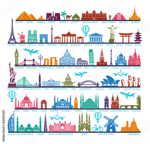 Fotomural Icons world tourist attractions and architectural landmarks