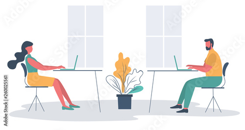 Office Workers In The Workplace Business Icon Young Man And