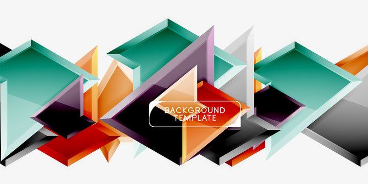 Bright colorful triangular poly 3d composition,abstract geometric background, minimal design, polygonal futuristic poster