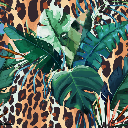 Leopard seamless pattern. Tiger skin background. Animal print. Vector illustr...
