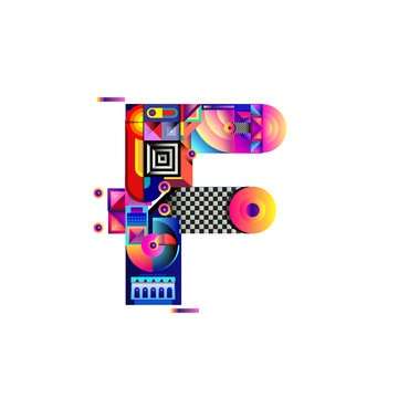 Vector colorful alphabet font letter F for logo, illustration, and background