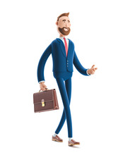 3d Illustration.Businessman Billy With A Case Walking.