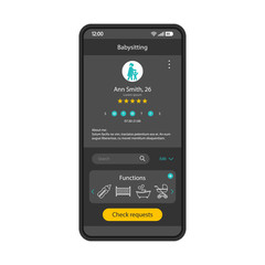 Babysitting app smartphone interface vector template