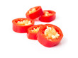 © mraoraor - Red chili pepper sliced on white background, raw food ingredient concept