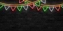 Vector Realistic Isolated Neon Sign Of Cinco De Mayo Party Flags Template For Invitation Covering On The Wall Background. Concept Of Viva Mexico.