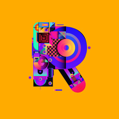 Vector colorful alphabet font letter R for logo, illustration, and background