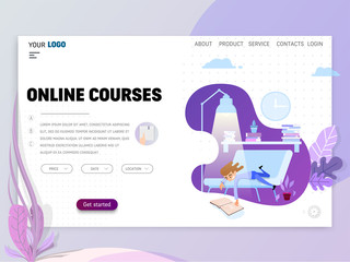 Online courses homepage template for website or landing page.