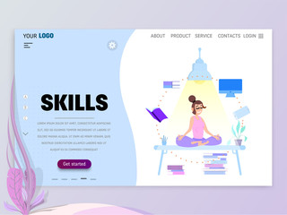 Wall Mural - Office employee improves his skills homepage template for website or landing page.