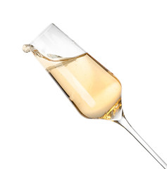 Glass of champagne on white background. Festive drink