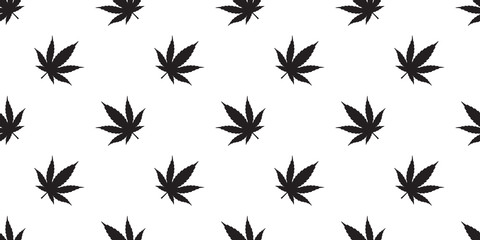 Wall Mural - Marijuana weed seamless pattern vector cannabis leaf repeat wallpaper tile background scarf isolated plant